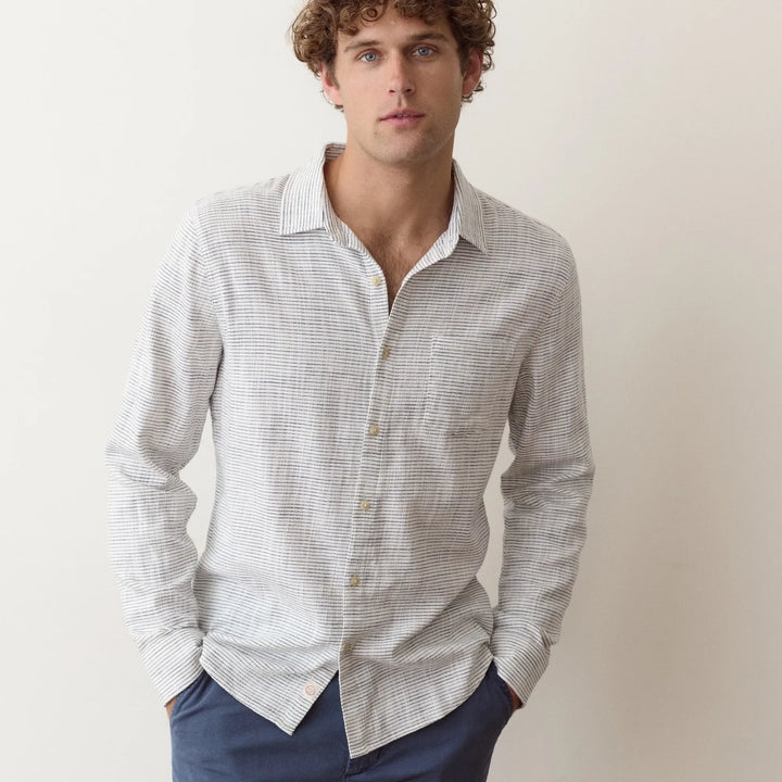 Stretch Selvage Long Sleeve Shirt | Natural/Black Stripe