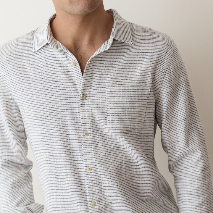 Stretch Selvage Long Sleeve Shirt | Natural/Black Stripe