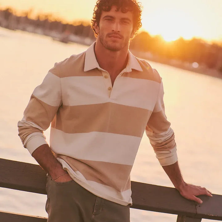 Sueded Rugby Polo | Sand/Whitecap