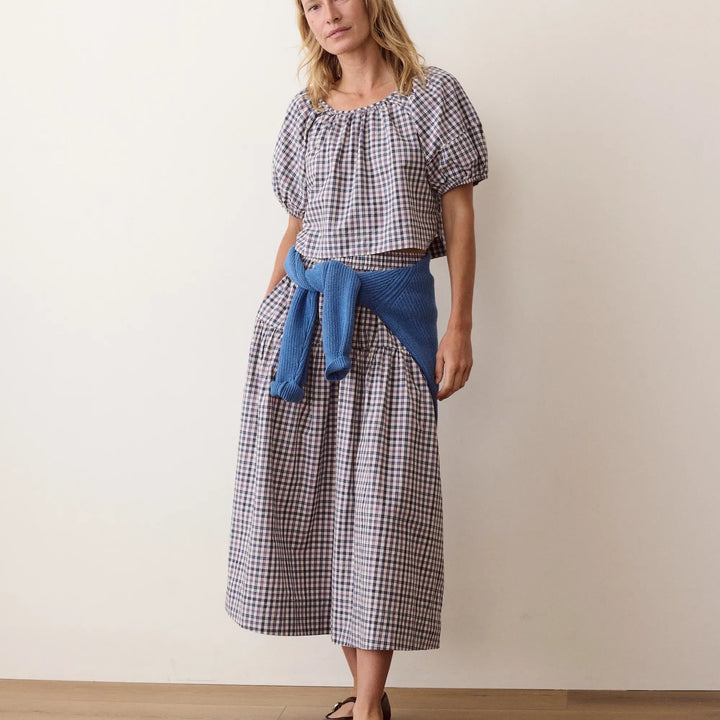 Gia Poplin Blouse | Blue & Lavender Plaid