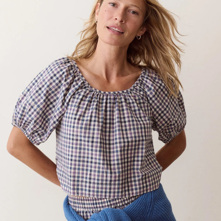 Gia Poplin Blouse | Blue & Lavender Plaid
