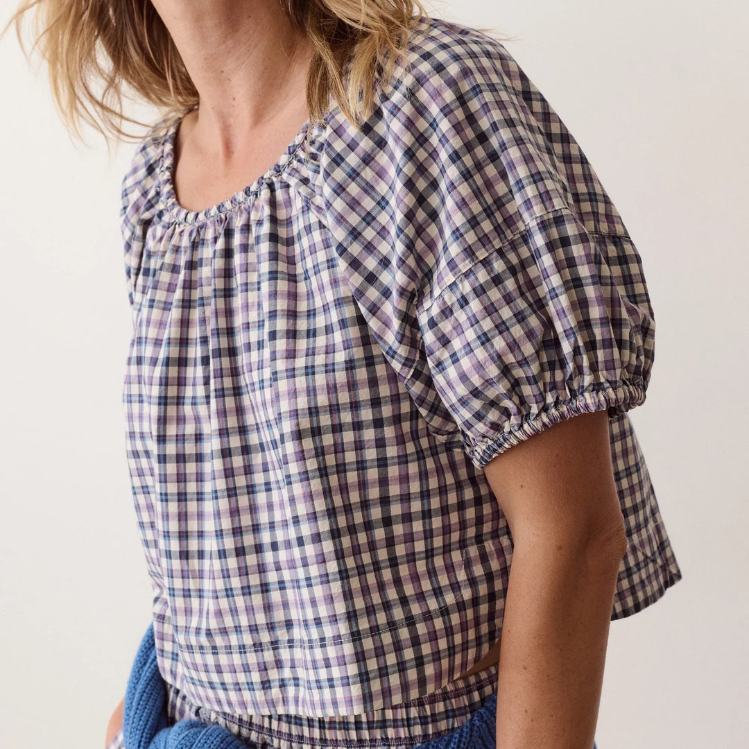 Gia Poplin Blouse | Blue & Lavender Plaid