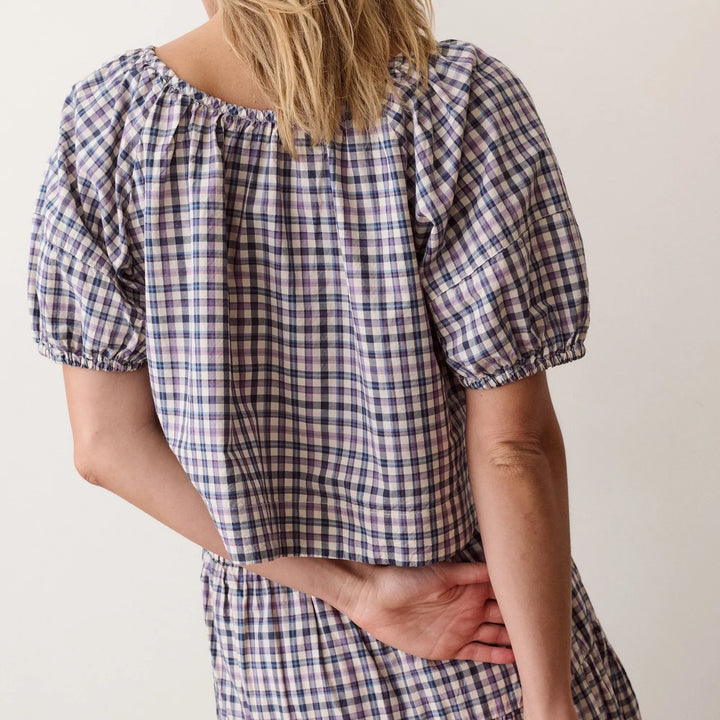 Gia Poplin Blouse | Blue & Lavender Plaid