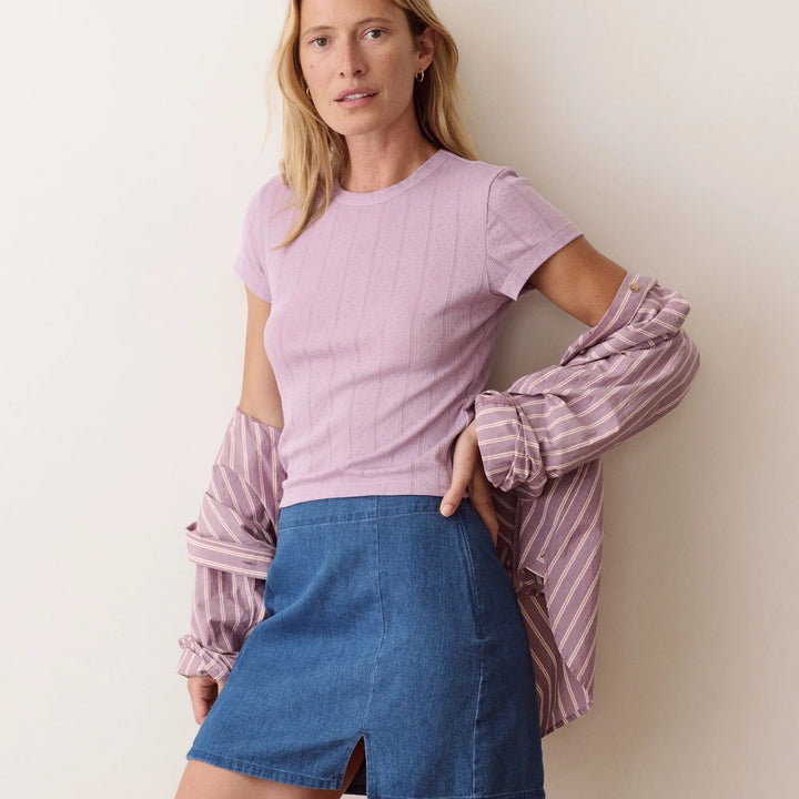 Lexi Pointelle Crew Tee | Lilac