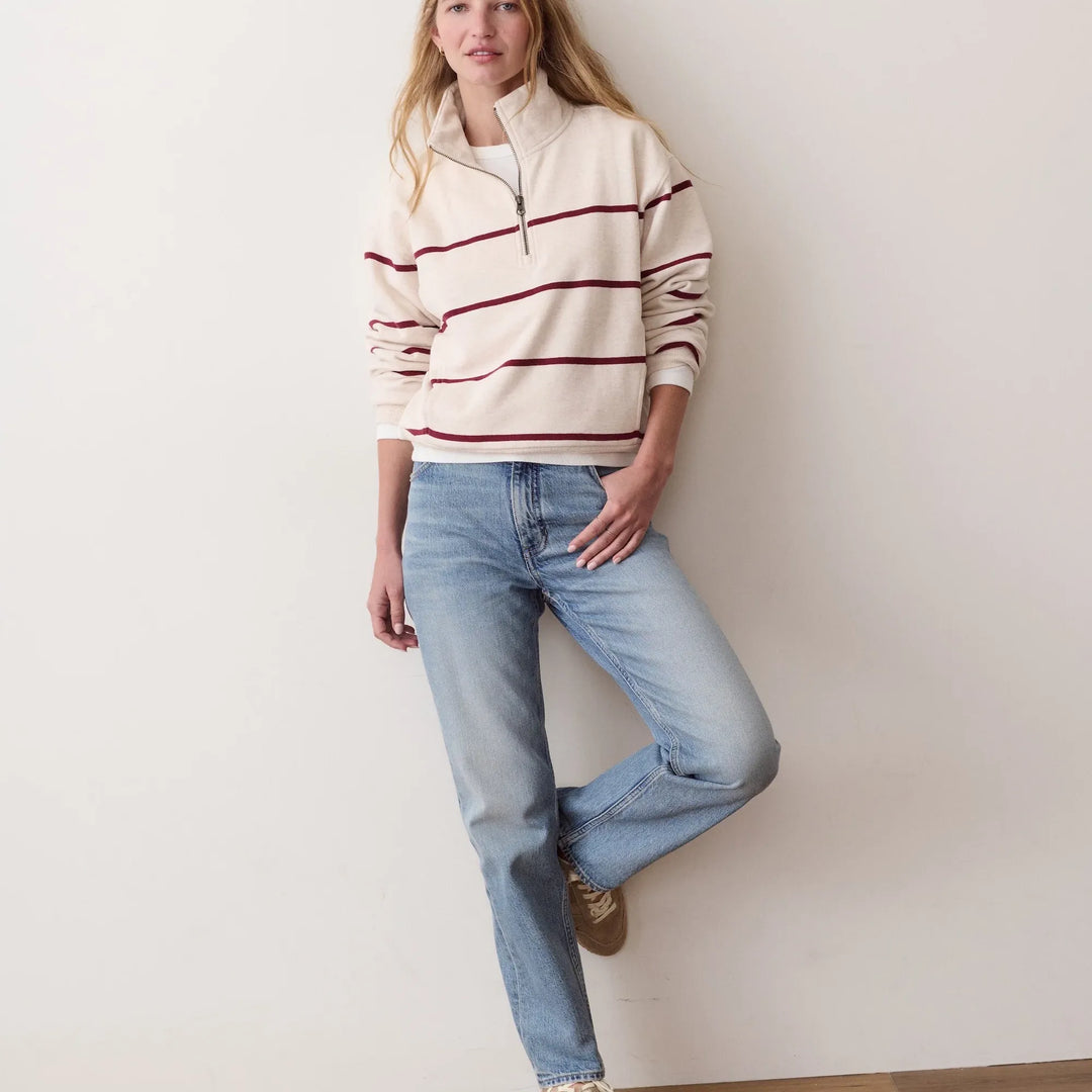 Cloud 9 Fleece Half Zip | Oatmeal & Cabernet Stripe