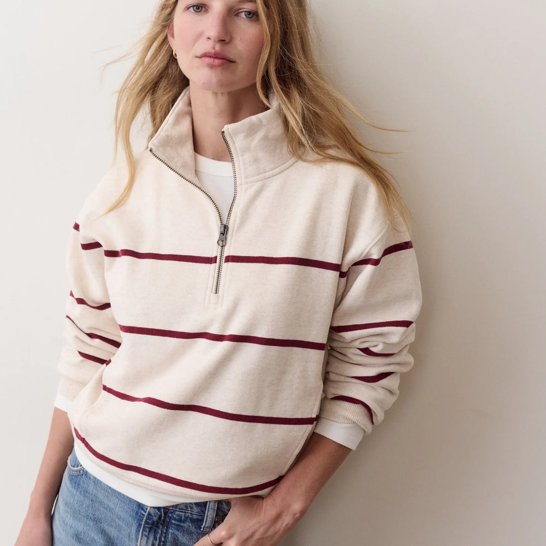 Cloud 9 Fleece Half Zip | Oatmeal & Cabernet Stripe