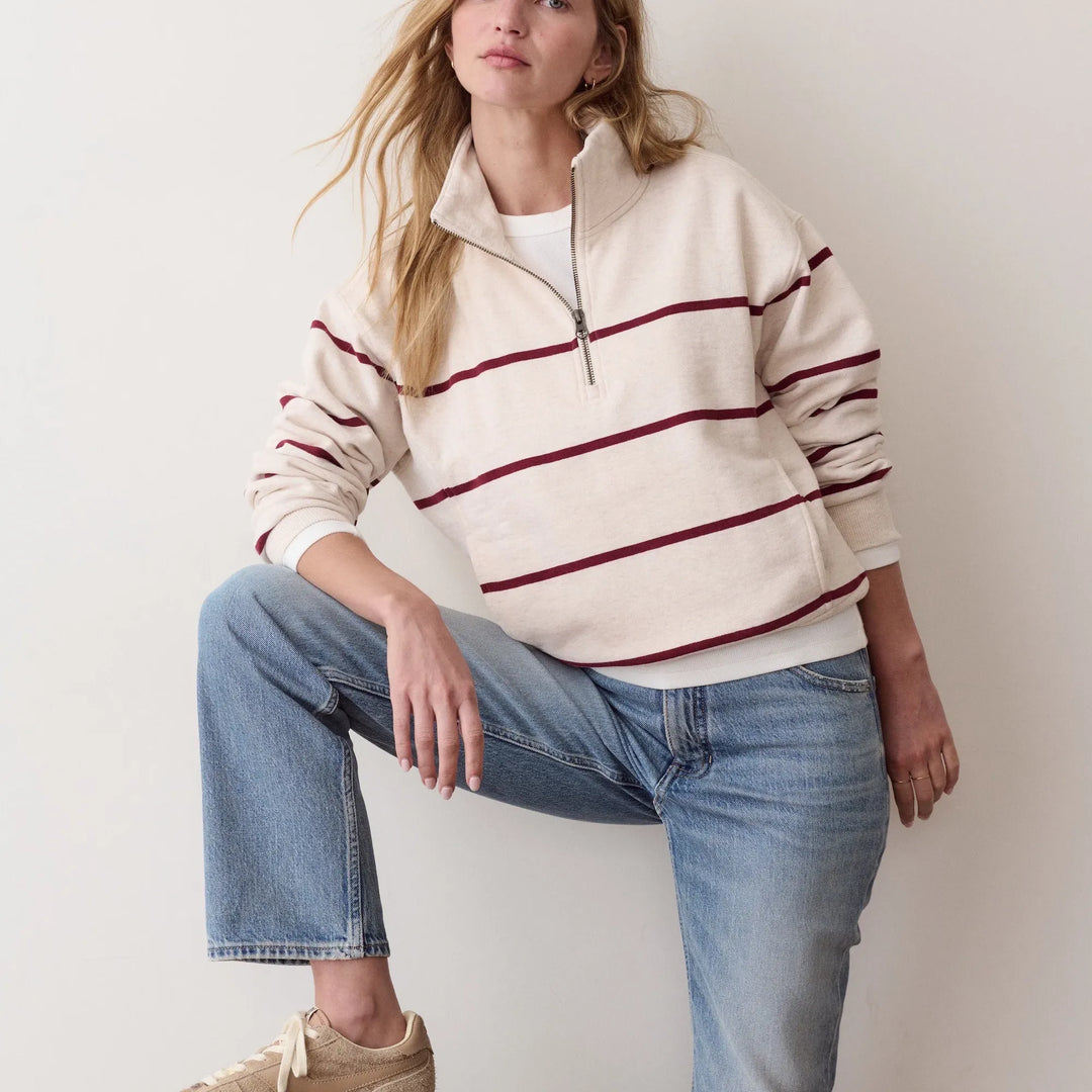 Cloud 9 Fleece Half Zip | Oatmeal & Cabernet Stripe