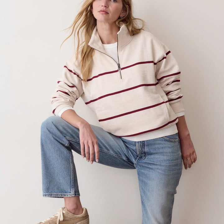 Cloud 9 Fleece Half Zip | Oatmeal & Cabernet Stripe