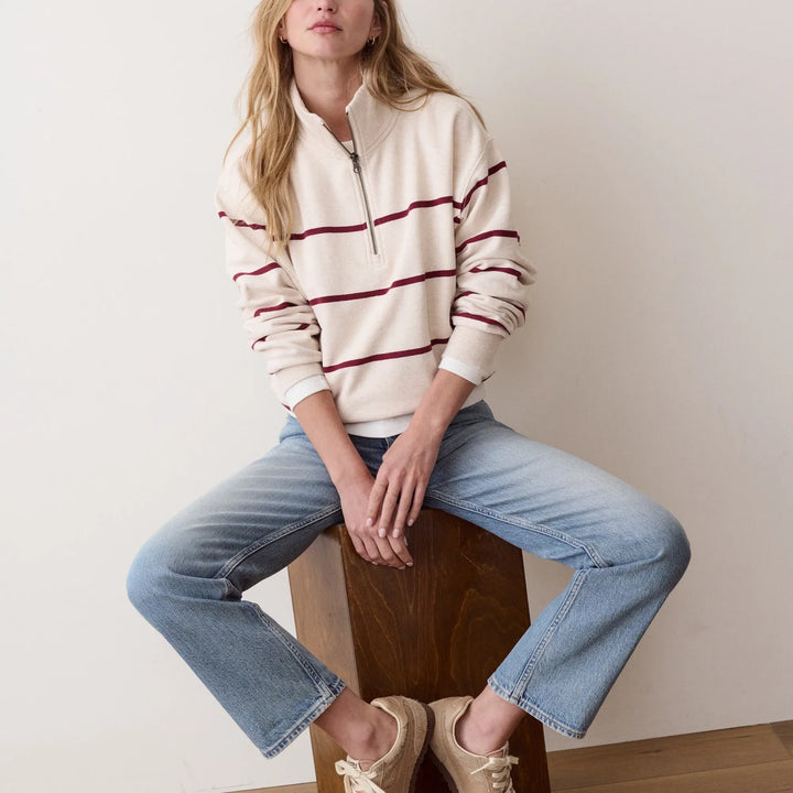 Cloud 9 Fleece Half Zip | Oatmeal & Cabernet Stripe
