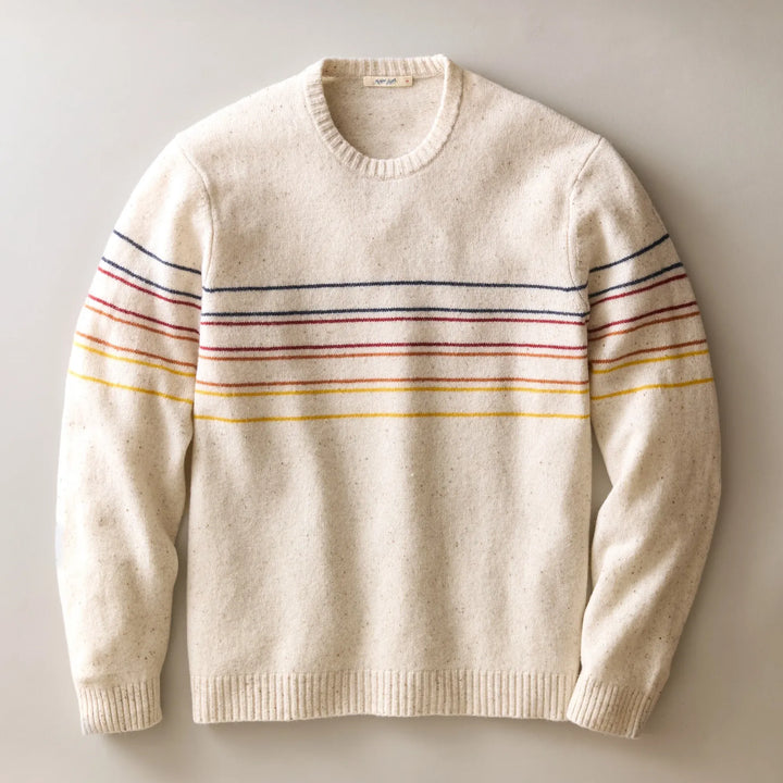 Coastal Merino Crewneck Sweater | Snowhill Sunset Stripe