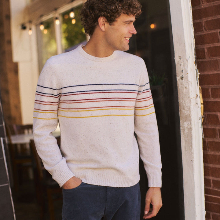 Coastal Merino Crewneck Sweater | Snowhill Sunset Stripe