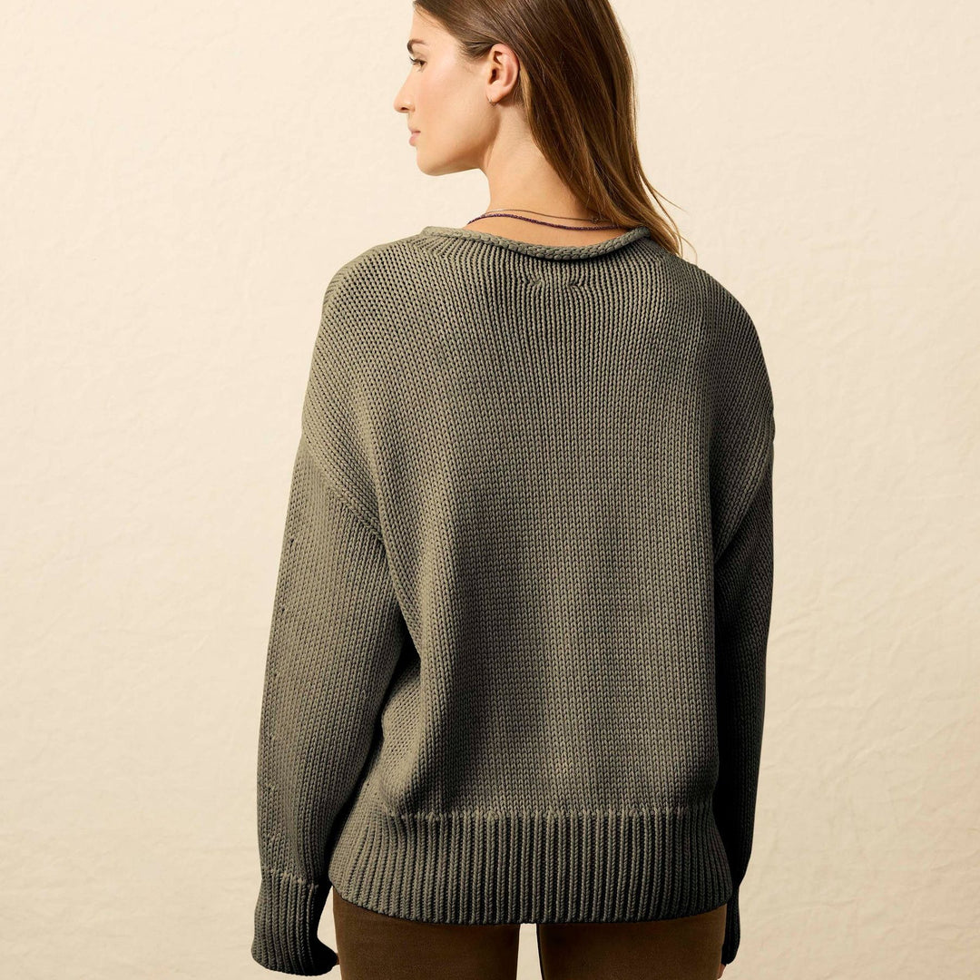 Sunwashed Cotton Roll Neck Sweater | Sage