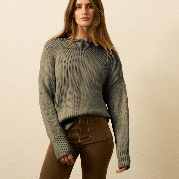 Sunwashed Cotton Roll Neck Sweater | Sage