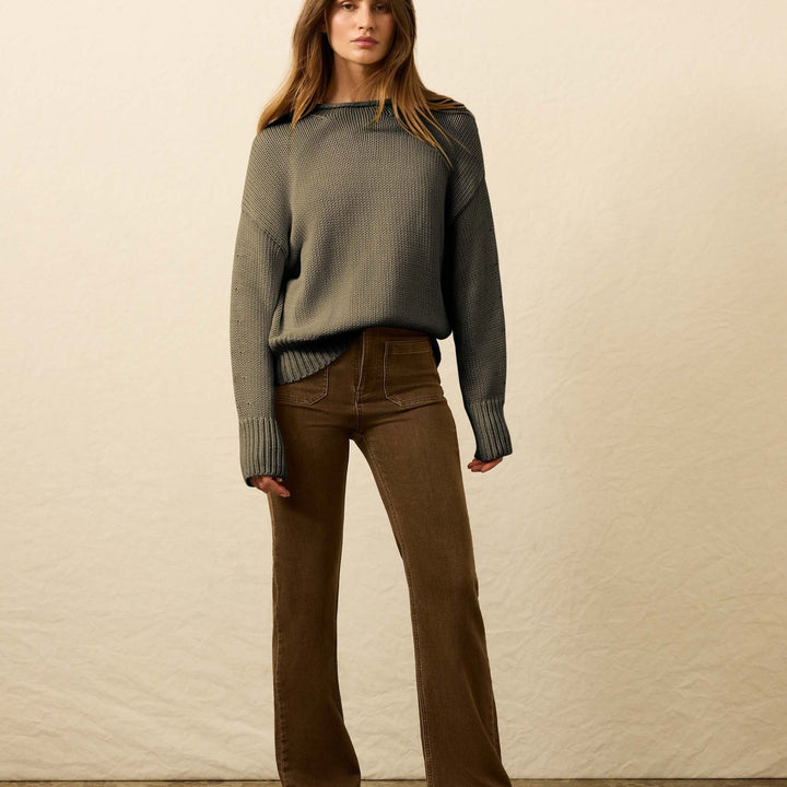 Sunwashed Cotton Roll Neck Sweater | Sage