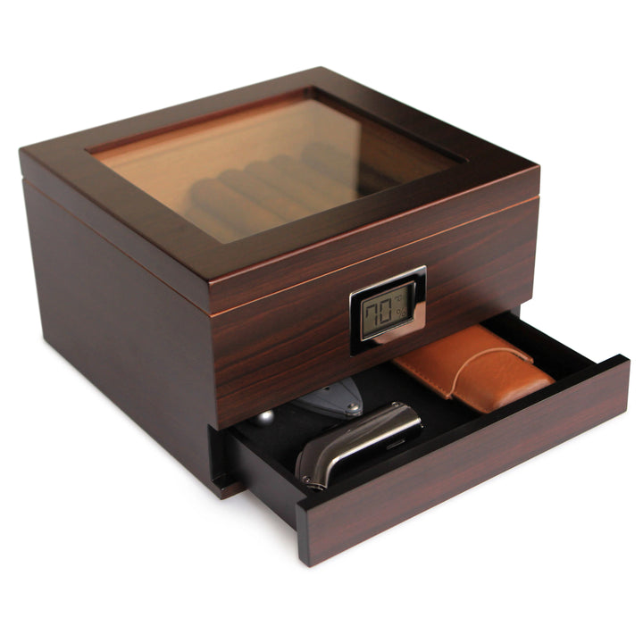 Renzo Glass Top Humidor | Dark Walnut Finish