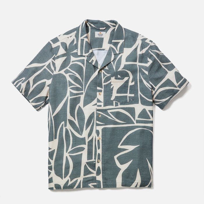 Stretch Selvage Resort Shirt | Olive Abstract Palm