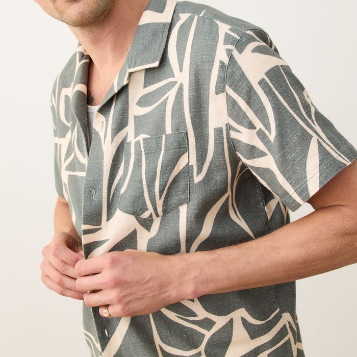 Stretch Selvage Resort Shirt | Olive Abstract Palm