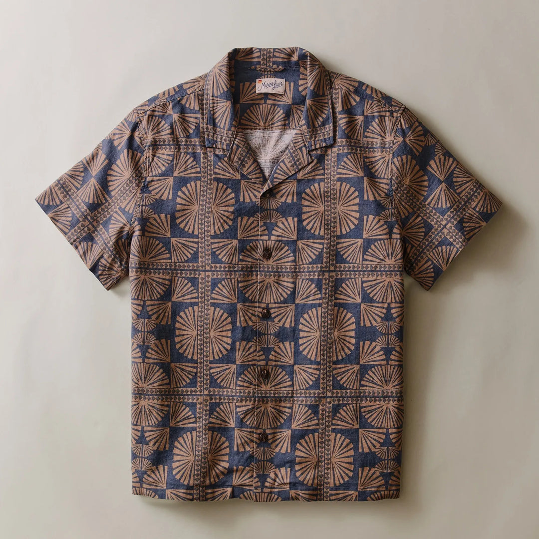 Pablo Tencel Linen Resort Shirt | Brown/Navy Geo