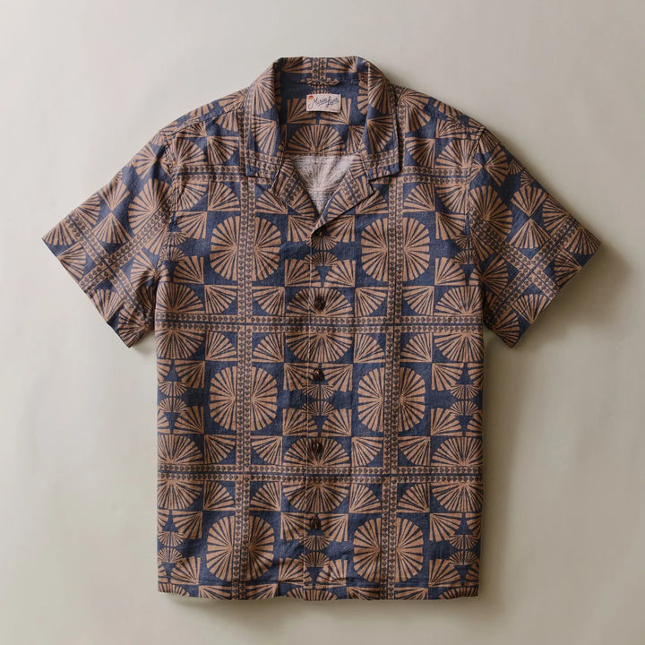 Pablo Tencel Linen Resort Shirt | Brown/Navy Geo