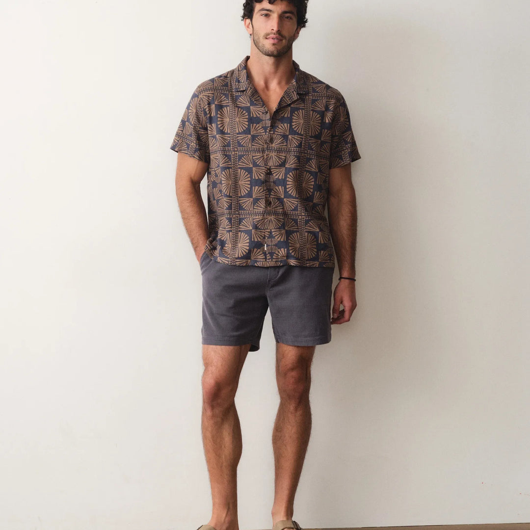 Pablo Tencel Linen Resort Shirt | Brown/Navy Geo