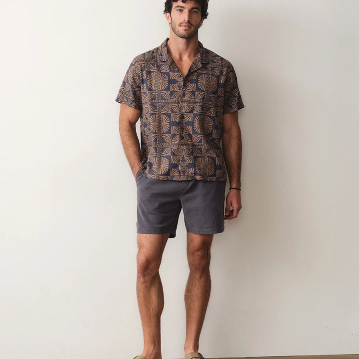 Pablo Tencel Linen Resort Shirt | Brown/Navy Geo