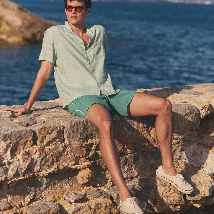 Pablo Tencel Linen Resort Shirt | Aqua Sardine Print