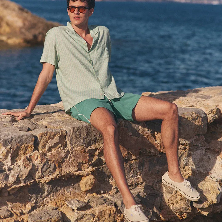 Pablo Tencel Linen Resort Shirt | Aqua Sardine Print