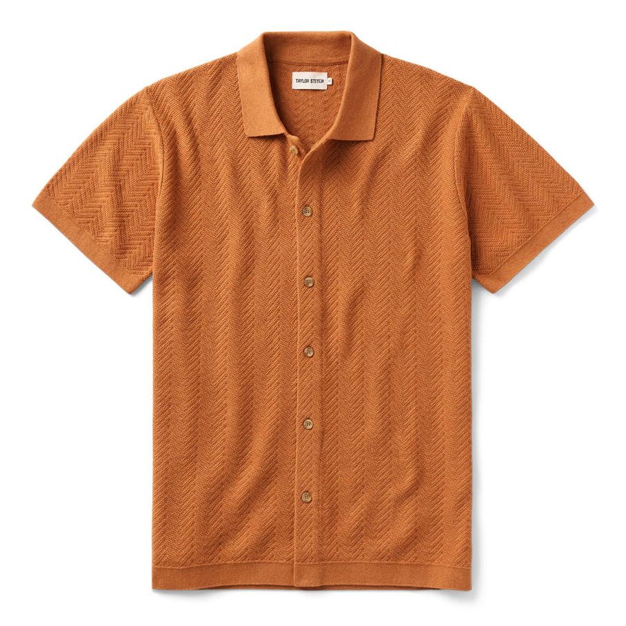 The Button Down Polo | Desert Herringbone