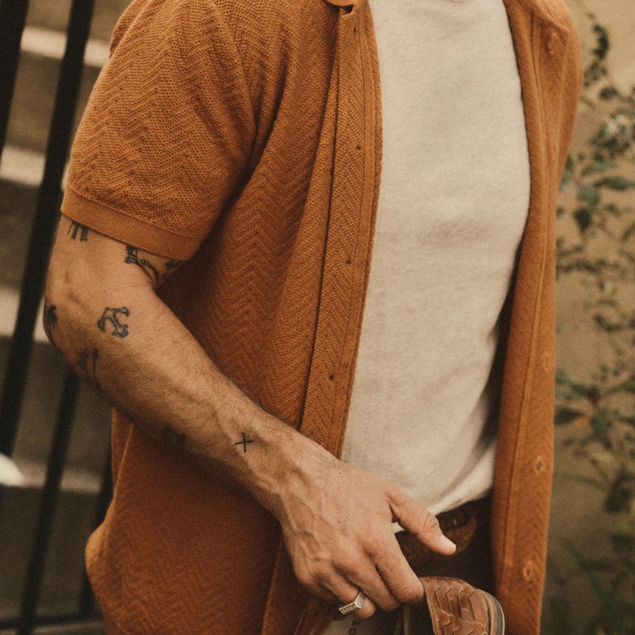 The Button Down Polo | Desert Herringbone