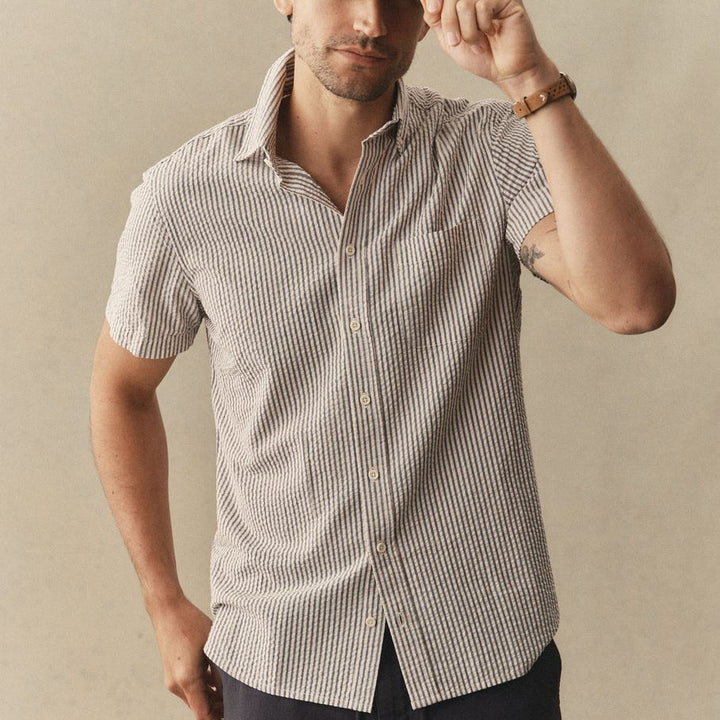 The Short Sleeve Jack | Steel Blue Stripe Seersucker