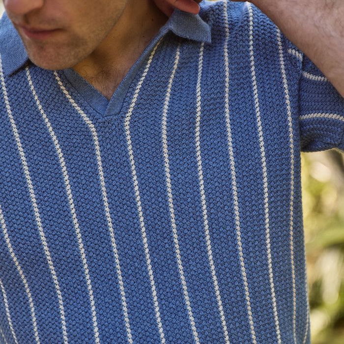 Conrad Sweater Polo | Azure Stripe