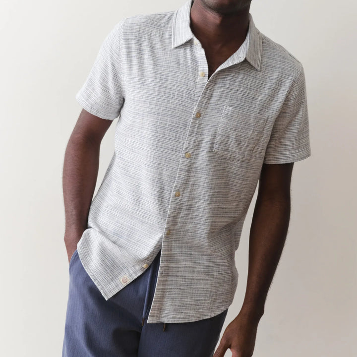 Stretch Selvage Short Sleeve | Blue Mini Stripe
