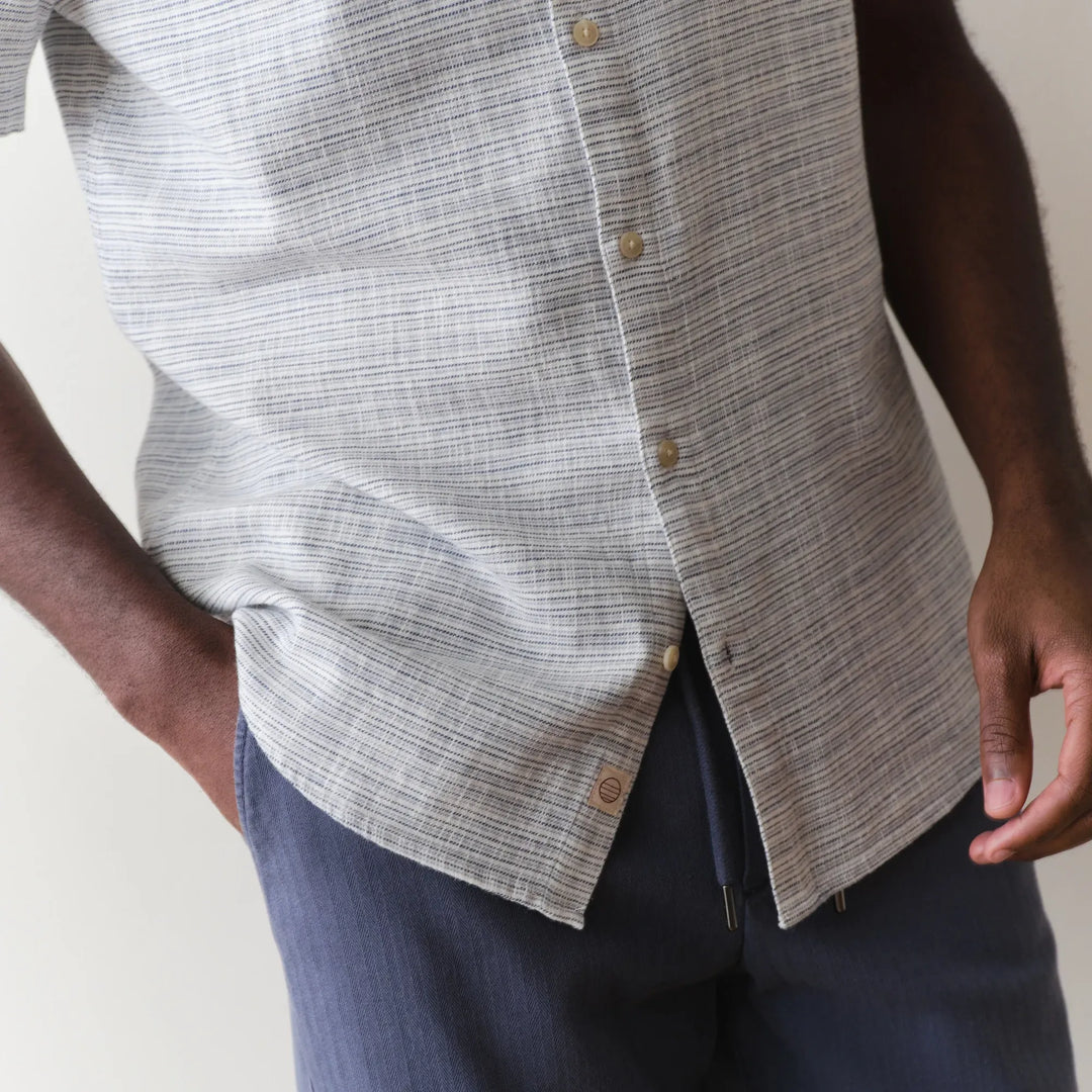 Stretch Selvage Short Sleeve | Blue Mini Stripe