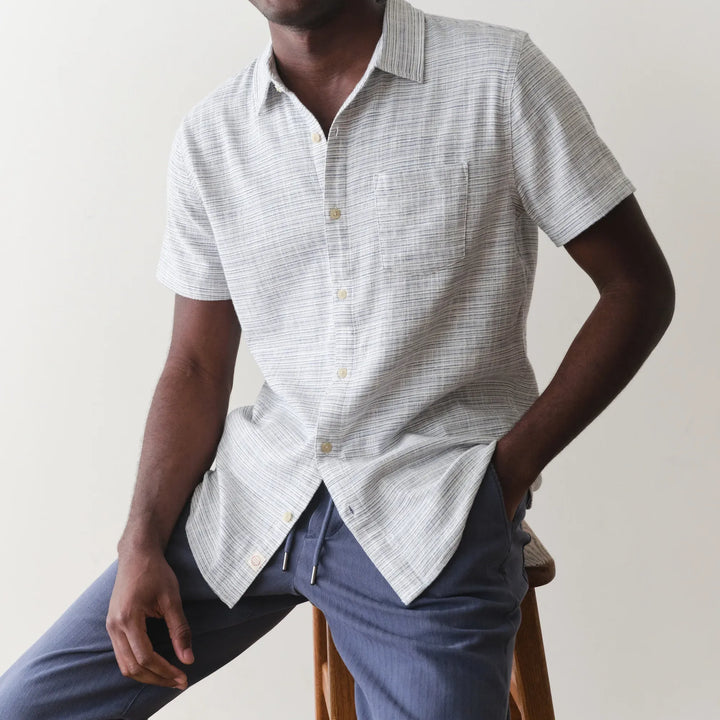 Stretch Selvage Short Sleeve | Blue Mini Stripe