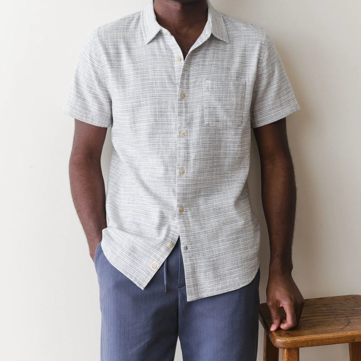 Stretch Selvage Short Sleeve | Blue Mini Stripe