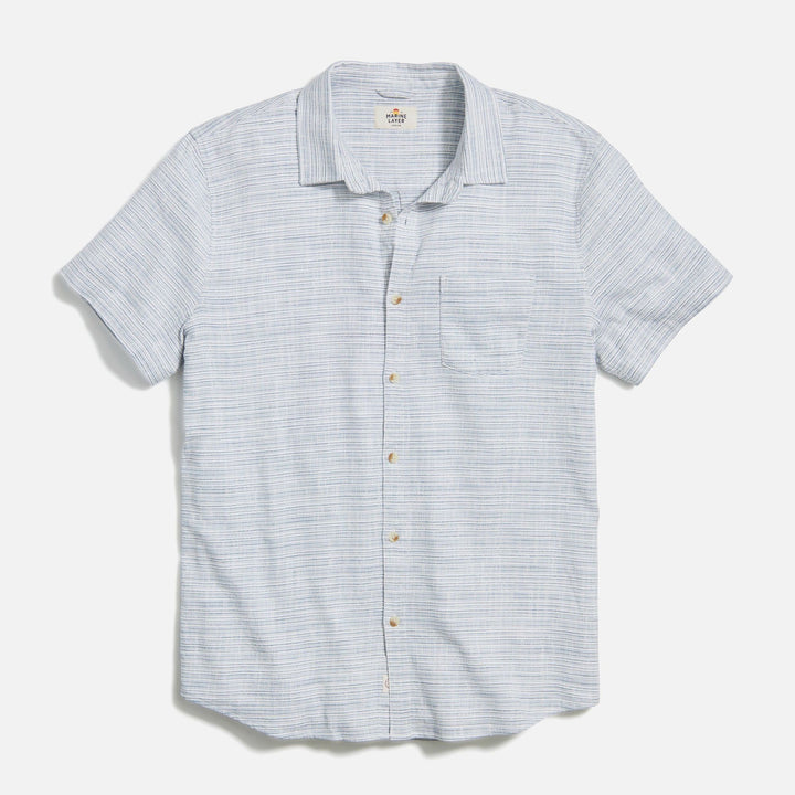 Stretch Selvage Short Sleeve | Blue Mini Stripe