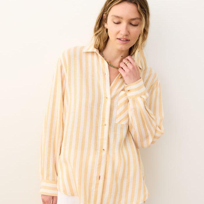 Jane Relaxed Linen Shirt | Yellow & White Stripe