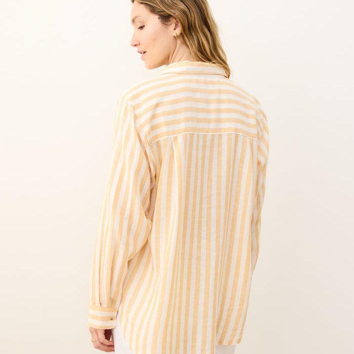 Jane Relaxed Linen Shirt | Yellow & White Stripe