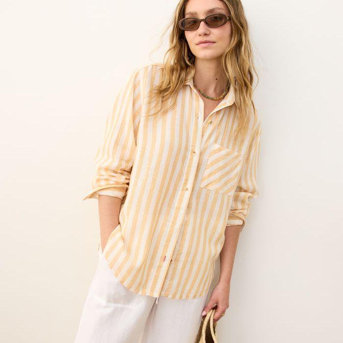 Jane Relaxed Linen Shirt | Yellow & White Stripe