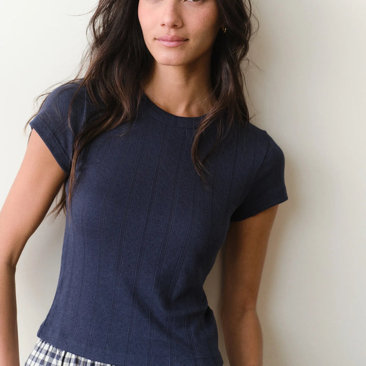 Lexi Pointelle Crew Tee | Navy