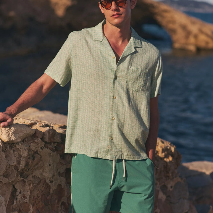 Pablo Tencel Linen Resort Shirt | Aqua Sardine Print