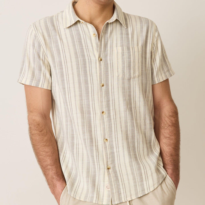 Stretch Selvage Shirt | Olive & Cream Stripe