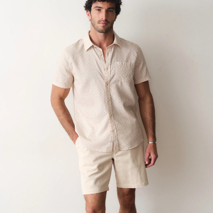 Better-Than-Linen Short Sleeve Shirt | Cream Diamond Print