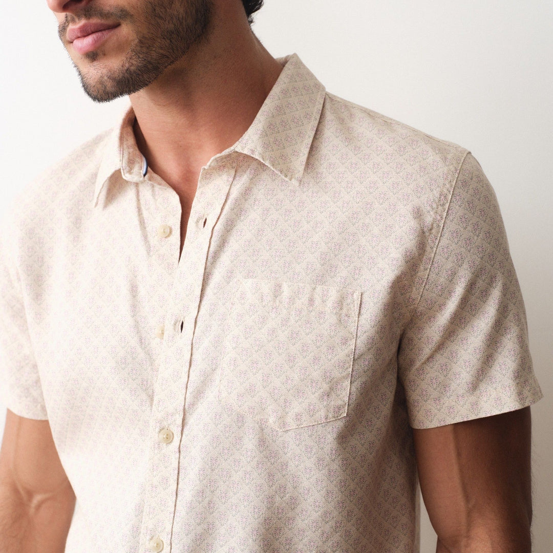 Better-Than-Linen Short Sleeve Shirt | Cream Diamond Print