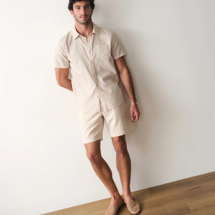 Better-Than-Linen Short Sleeve Shirt | Cream Diamond Print