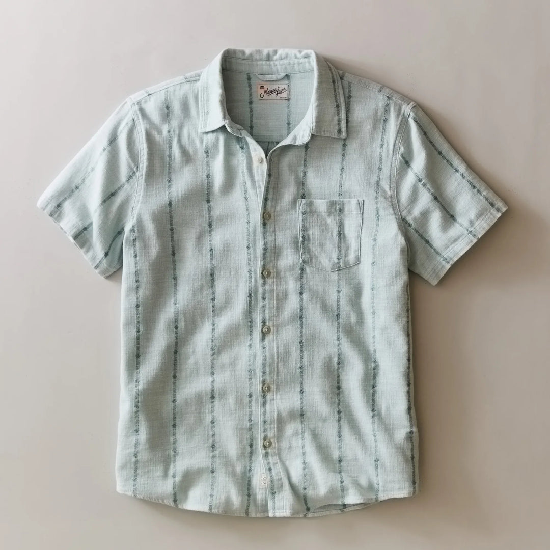 Stretch Selvage Short Sleeve | Blue Embroidery