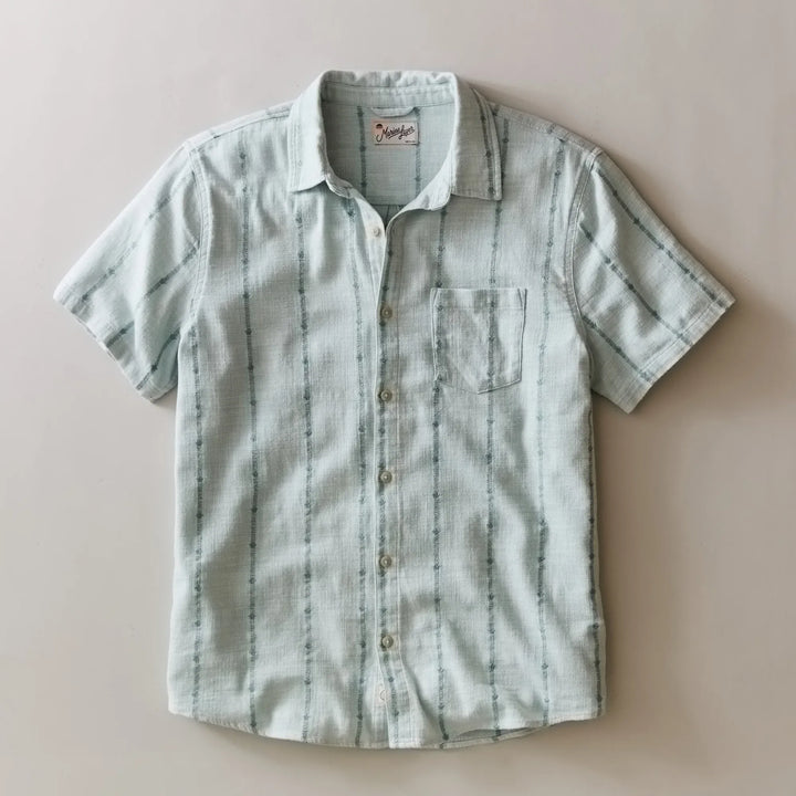 Stretch Selvage Short Sleeve | Blue Embroidery