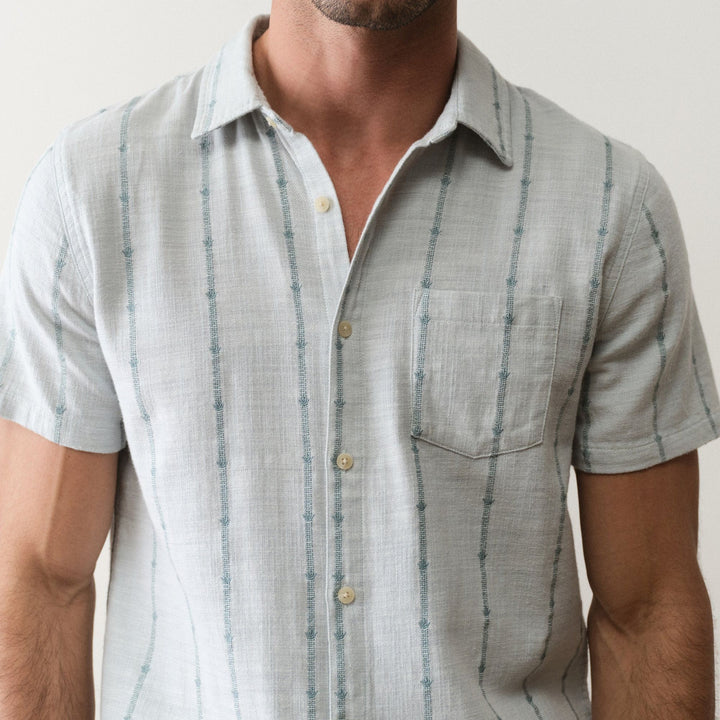 Stretch Selvage Short Sleeve | Blue Embroidery
