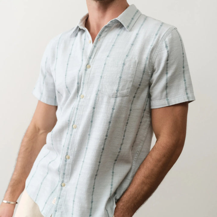 Stretch Selvage Short Sleeve | Blue Embroidery