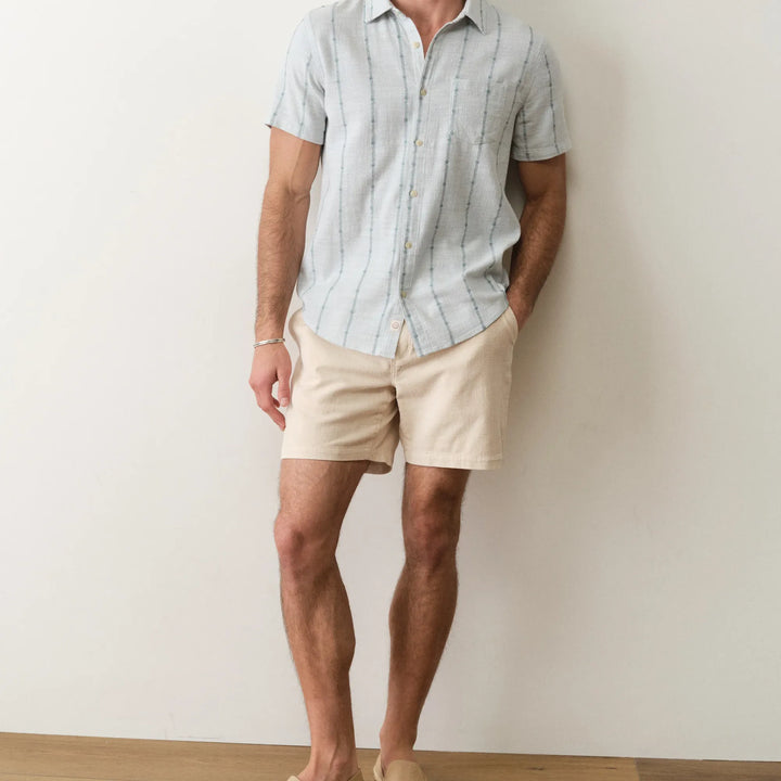 Stretch Selvage Short Sleeve | Blue Embroidery